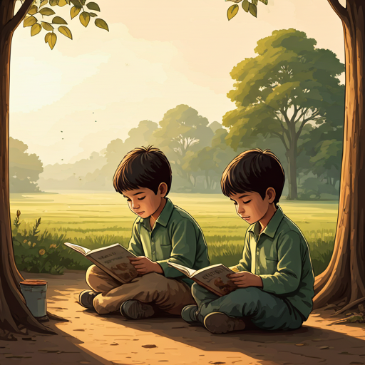 Children sharing a book during a learning session