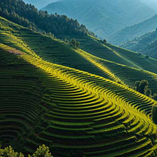 Stepped agricultural terraces in the hills around Sondhar